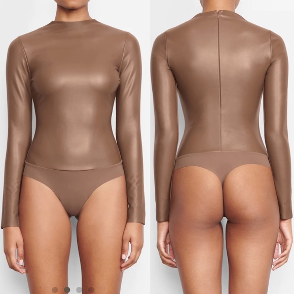 SKIMS - Faux Leather smock Neck Bodysuit - Jasper XL - Picture 2 of 16